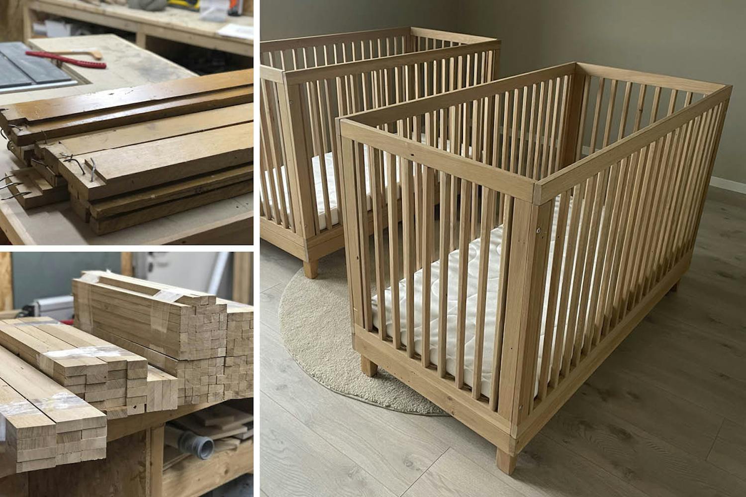 Tremmeseng bygget af gamle dørkarme Tremmeseng